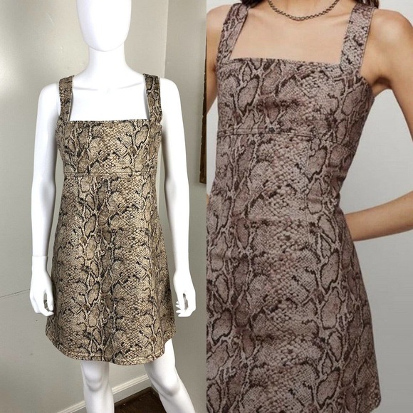 Reformation Dresses & Skirts - Reformation Jeans Lizzie Snake Print Stretch Denim Jean Mini Dress Sz 12 Large